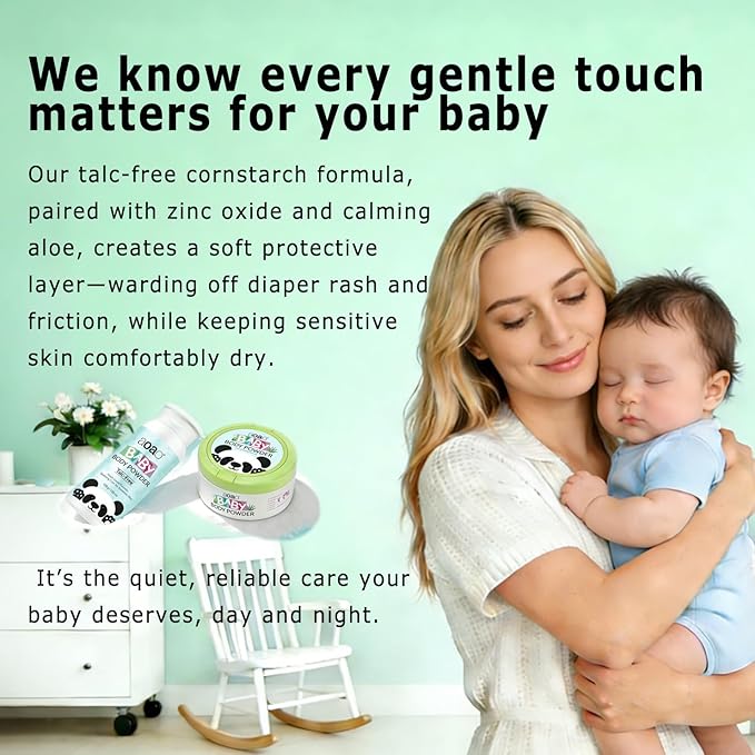 Cornstarch Baby Powder, Soothe & Protect Diaper Area, No Talc Hypoallergenic Dusting Powder, Help Prevent Diaper Rash with Zinc Oxide & Aloe, Gentle Absorb Sweat & Anti-Chafe for Sensitive Skin, 2pack