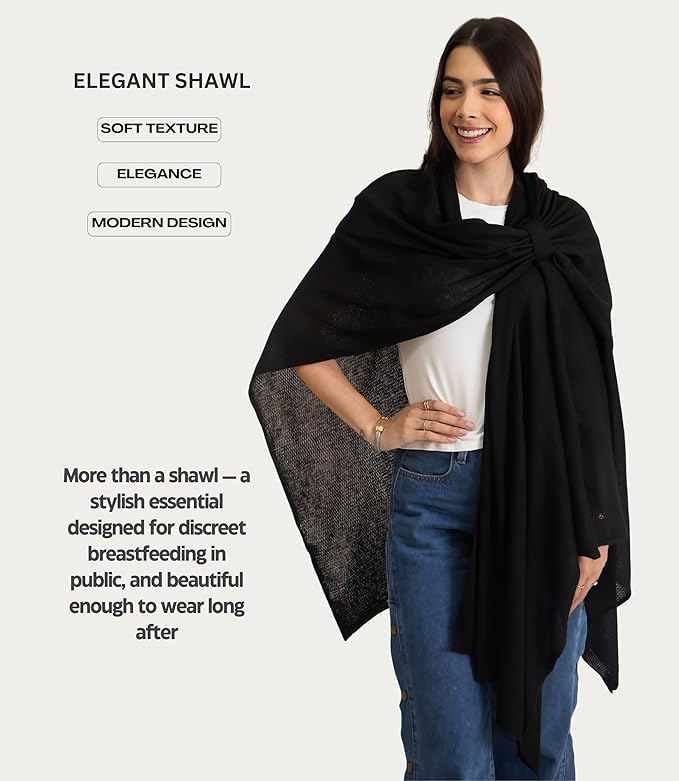 Set Premium Breast Feeding Covers for Women of All Body Types: Ultra Soft Stylish and Breathable Nursing Cover up for Breastfeeding + 4 Reusable Breast Pads for Nursing Comfort (Deep Onyx)