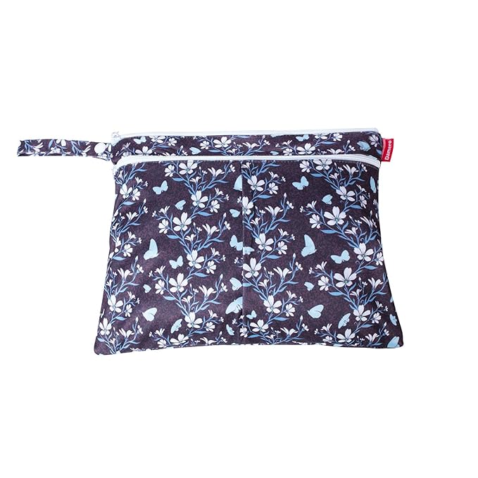 Damero 2Pcs Wet Dry Bag for Cloth Diaper, Swimsuit, Clothes, Ideal for Travel, Exercise, Daycare, Roomy and Water-Resistant(Butterflies and Flowers)