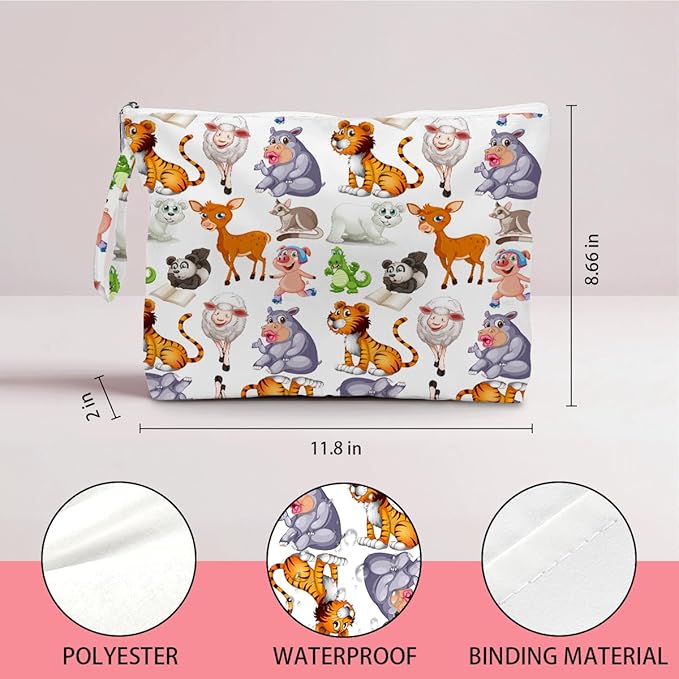 IAXIC Wet Dry Bag, Wet Bag for Swimsuit, Diaper Sunscreen Large Zipper Pouch Waterproof Pouch, Beach Bags for Women, Gifts for Ladies Girls Friends Colleagues and Sisters, Cartoon Animal Patterns