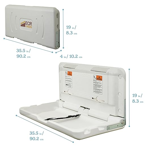 ECR4Kids Horizontal Wall-Mounted Changing Station with 500 Liners, Baby Changer, White Granite