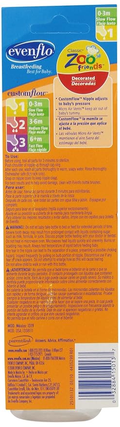 Evenflo Feeding Zoo Friends Plastic Standard Neck Bottles for Baby, Infant & Newborn - Blue/Green/Orange/Pink (Colors May Vary), 8 Oz