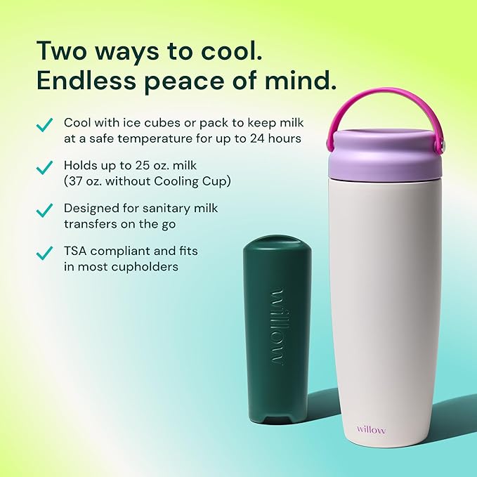 Willow - 25oz Portable Breastmilk Cooler - Keeps Breast Milk Cold for 24 Hours - Stainless Steel - Use w/Included Ice Pack or Ice Cubes - Breastfeeding Essentials - Dishwasher Safe - Alabaster