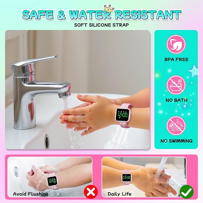 Potty Training Watch & Chart for Toddler Girls: Adjustable Volume Potty Watches for Kids Unicorn Potty Training Chart with Reward Stickers Toilet Training Tools Gifts for Girl (Pink)