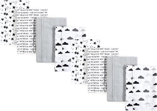 Hudson Baby Cotton Poly Flannel Burp Cloths Multipack, Moon and Back 8-Pack, One Size
