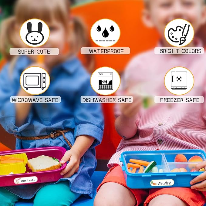 80pcs Waterproof Name Labels for Baby Bottles Daycare Containers, Self-Laminating Write-on All-Purpose Labels Personalizable, Dishwasher, Freezer & Microwave Safe, Original Design Bunny Name Labels