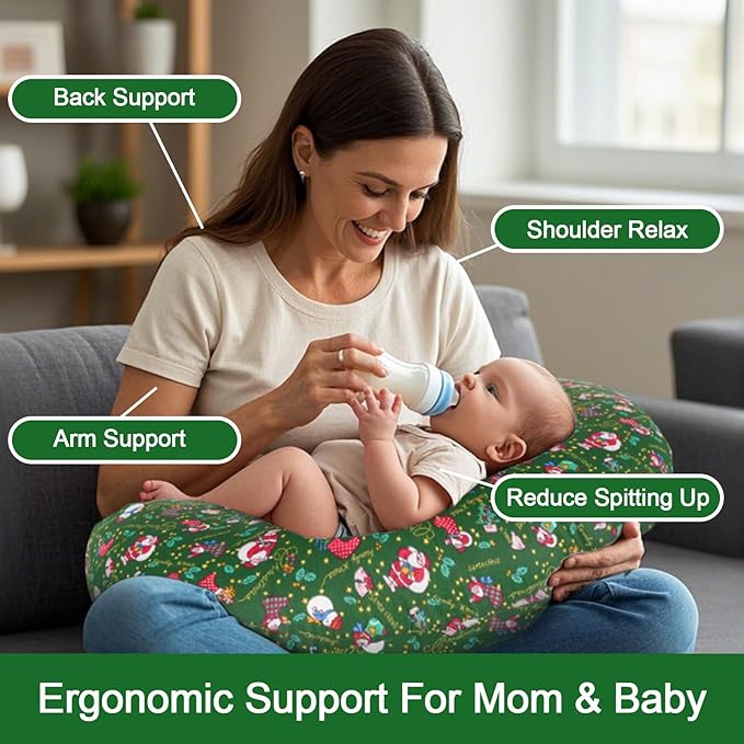 x-vesolje Nursing Pillow, Breastfeeding Pillow with Removable Cover, Ergonomic Breast Feeding Pillow, Baby Feeding Support Pillow for Mom Easier Breastfeeding- Original Size/Christmas