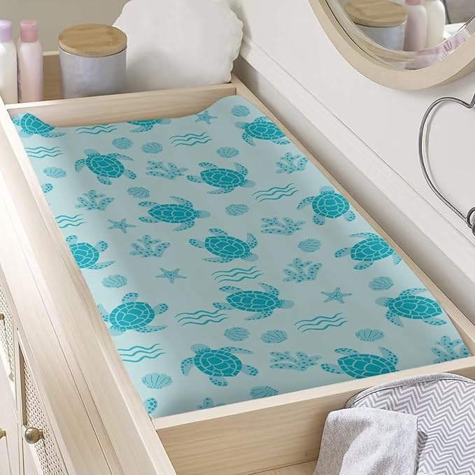 Turtle Changing Pad Cover for Baby Breathable Baby Diaper Change Table Pad Covers Removable Cradle Mattress Sheets for All Season Modern Nursery Decor