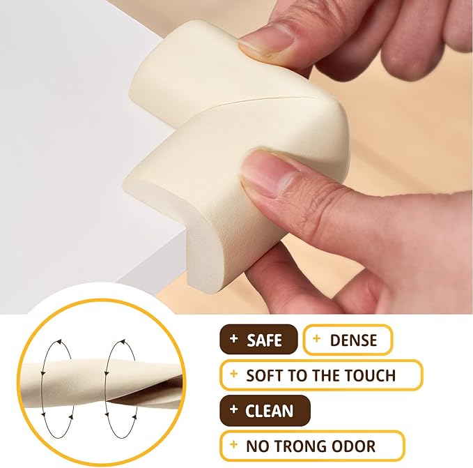 Edge Corner Protector Baby Proofing, Hefty-Fit Heavy-Duty Soft NBR Rubber Foam, Furniture Fireplace Safety Bumper Guard, Off-White