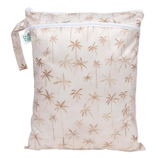 Bumkins Waterproof Wet Dry Bag for Baby, Travel, Swim Suit, Cloth Diapers, Pump Parts, Pool, Beach, Gym Clothes, Toiletry, Hook to Stroller, Daycare, Zipper Reusable Wetdry Packing Pouch, Palm Trees