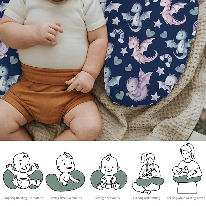 Fairytale Dragon Love Stars Baby Nursing Pillow Covers for Boy Girl Baby Dragons Purple Nursery Feeding Pillowcase for Breastfeeding Pillows Fantasy Animal Soft Stretchy Slipcover for Newborn Infant