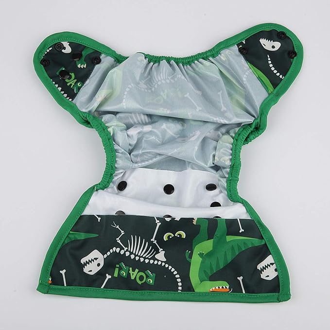 One Size Cloth Diaper Cover Snap With Double Gusset (Dinosaur)