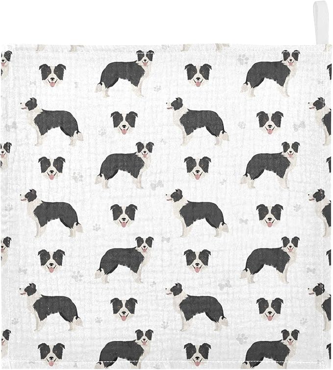 vvfelixl Baby Cotton Washcloths Border Collie Black Infants Bath Towel for Unisex Face Towels for Newborn, Natural Baby Wipes Delicate Skin, 11.8 X 11.8 inch, one sizex5
