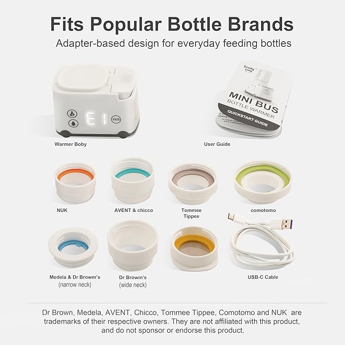 Portable Bottle Warmer Travel Bottle Warmer for Breastmilk with 6 Adapters Leak-Proof Baby Bottle Warmer