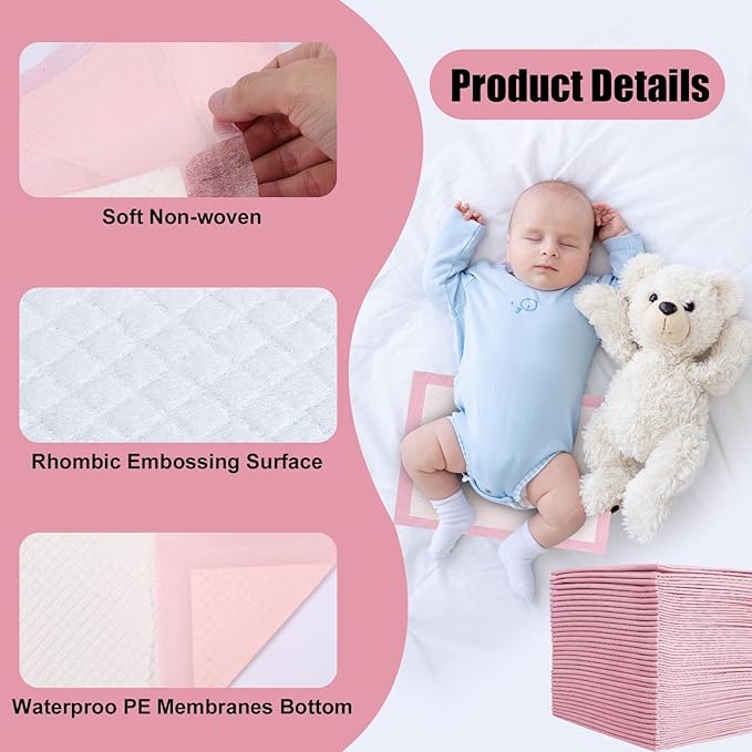 100 Pack Disposable Changing Pads,17 X 13 in Baby Disposable Underpads,Ultra Absorbent Disposable ,Waterproof Diaper Changing Pad,Leakproof Breathable Underpads Bed Table Protector Mat