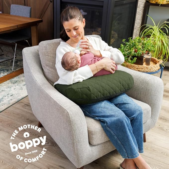 Boppy Nursing Pillow - Ergonomic Bottle & Breastfeeding Pillow with High, Firm, Large Area, Water-Repellent Cushion with Washable Cover; Baby Safety Alliance Verified - Quilted Moss