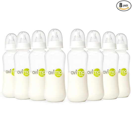 Avima 10 oz Anti Colic Baby Bottle Set - Medium Flow Nipples Included, Standard Neck, BPA Free - 3-6 Months, Stage 2 Feeding for Gas, Spit Up & Colic (Set of 8)