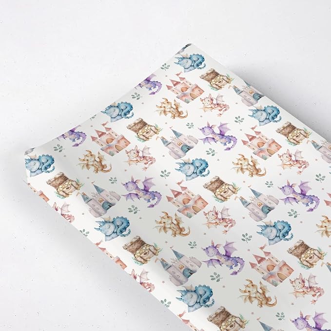 Cute Cartoon Dragon Castle Stars Leaves Baby Changing Pad Cover,Unisex Dragon Nursery Diaper Changing Table Pad Mat Sheet for Boys Girls-16x32