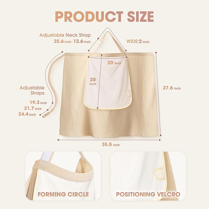 WVM 100% Cotton Muslin Nursing Cover for Breastfeeding with Arch Neckline for Eye Contact & Ventilation, Dual-Layer Privacy Design, Breathable & Multi-Use Car Seat & Stroller Cover for Infants