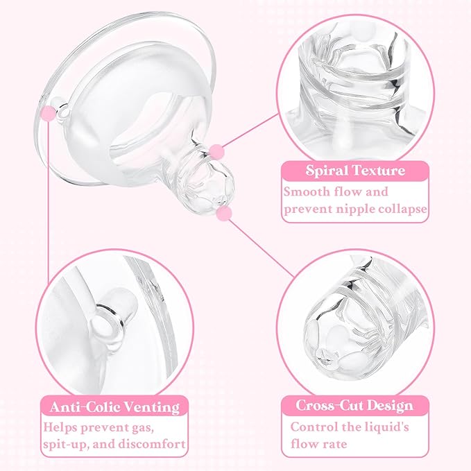 LittleForBig Silicone Soft Touch Adult Bottle Nipples Replacement Teat Compatible with LittleForBig Bottles - Spiral Texture 3-Pack