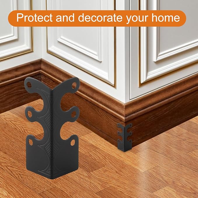 24Pcs Skiffers Baseboard Corner Protectors, Rustic Vintage Brass Metal Decorative Corner Protectors for Floor Skirting Board Furniture (Black*24)