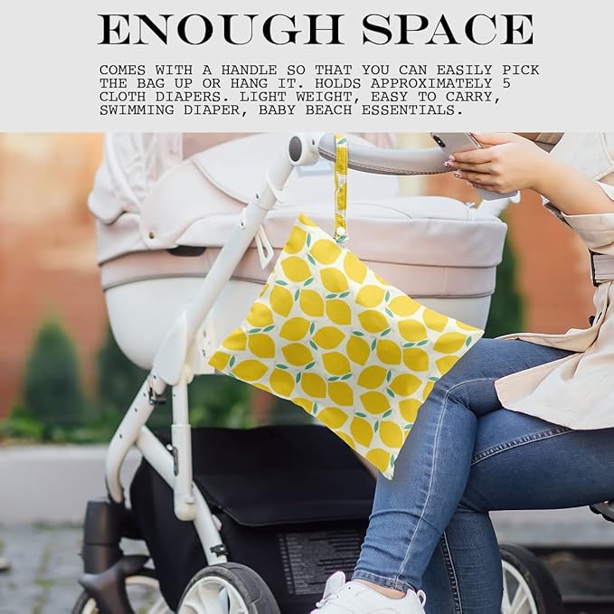 Wet Bag, Wet Dry Bag, Wet Bag for Swimsuit, Travel, Beach, Pool, Diapers, Dirty Yoga Gym Clothes, Toiletries, Makeup Bag, Snack Bag, Waterproof Reusable Fruit Peach Avocado Lemon