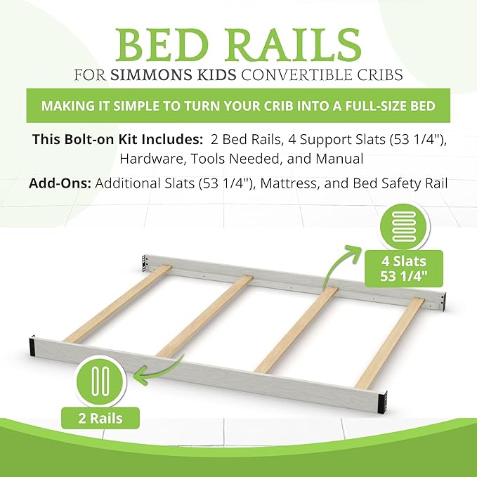 CC KITS Full-Size Conversion Kit Bed Rails Compatible with Simmons Kids Convertible Cribs by Delta Children - Solid Wood Rail - Toddler and Adult Bed Rail for Full-Size (Rustic Mist, Bolt-ON KIT)