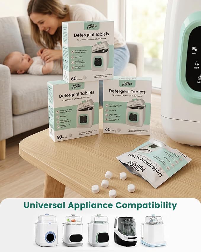 Detergent Tablets for Bottle Washer, 60PCS Bottle Washer Tablets Compatible with All Baby Bottle Washers, Momcozy, Baby Brezza & Grownsy, Detergent Cleaning Tablets Cleans Milk Residue & Odor