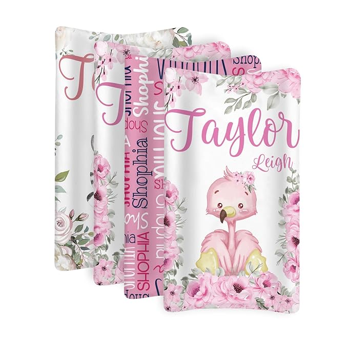 Custom Changing Pad Cover Set - Jersey Knit Comfy CozyUltra Soft Unisex Diaper Changing Table Covers with Personalized Name for Baby Boys Girls - Waterproof Ultra Soft 4 Pcs Set Style18