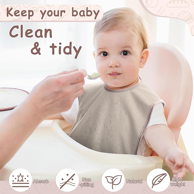Hercicy Full Coverage Pullover Toddler Baby Bibs Terry Cloth Bibs with Snap Button for 0-4 Years Unisex Feeding Drooling
