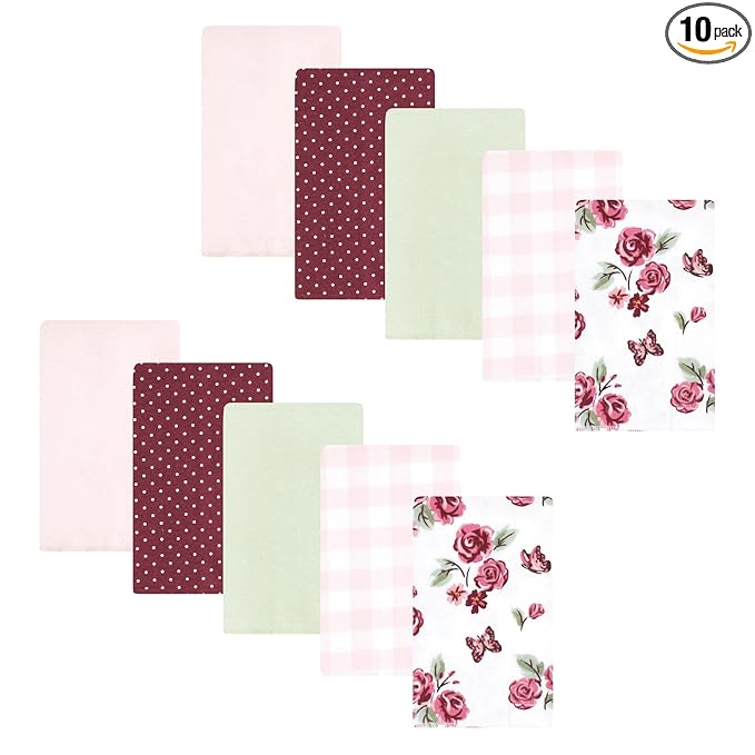 Hudson Baby Unisex Baby Flannel Burp Cloth 10pk, Sweet Roses, One Size