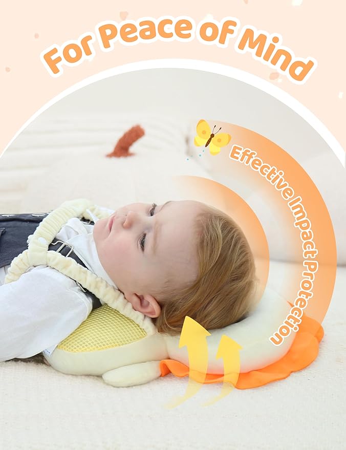 JunNeng Baby Head Protector Backpack with Squeaker, Knee Pads, Anti-Slip Socks, Yellow Lion Sets