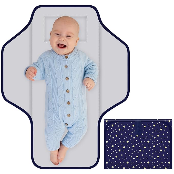 Portable Diaper Changing Pad for Baby & Toddler Waterproof Foldable Baby Changing Mat Built-in Pillow, Travel Infant Changing Pads for Moms Baby Changer Machine Washable