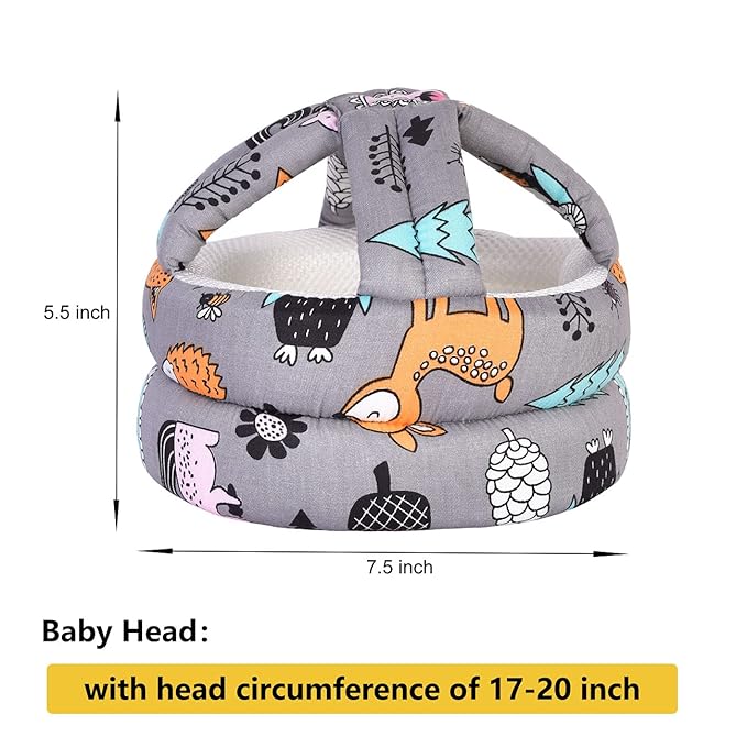 Baby Adjustable Helmet, Lightweight and Soft, Great for Baby Learning to Walk and Crawl. Forest,Gray