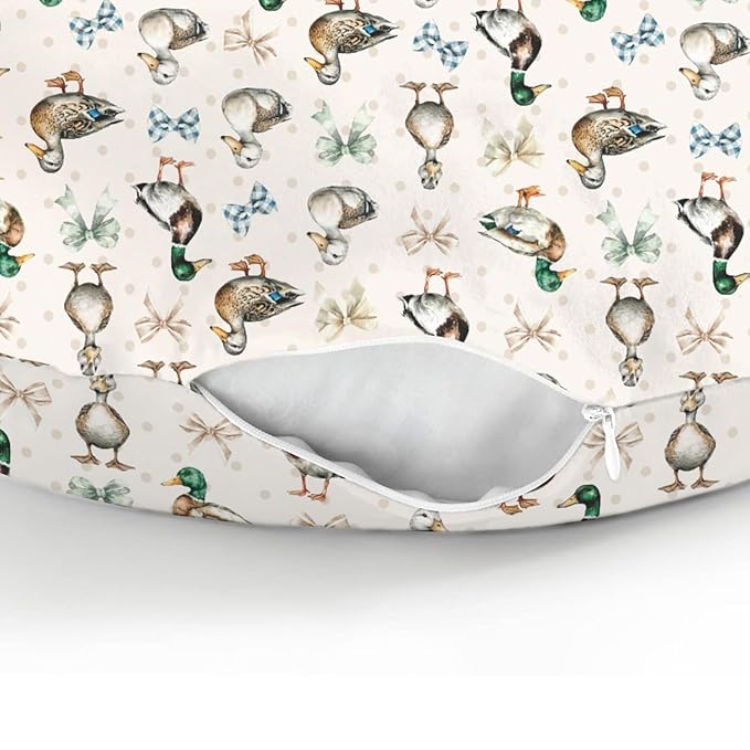 Vintage Duck Bows Floral Baby Nursing Pillow Covers for Boy Girl Green Mallard Ducks Nursing Slipcovers for Breastfeeding Pillows Hunting Duck Bird Soft Stretchy Removable Covers for Newborn Infant