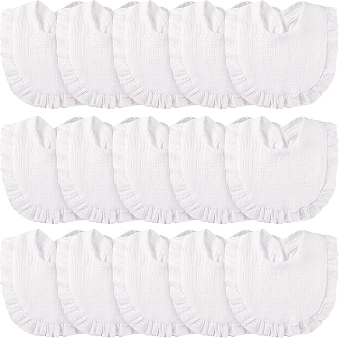 Kenning 18 Pcs Muslin Drool Baby Bibs Ruffle Absorbent Bib with Snap Button Boy Girl for Drooling Teething Infant Newborn