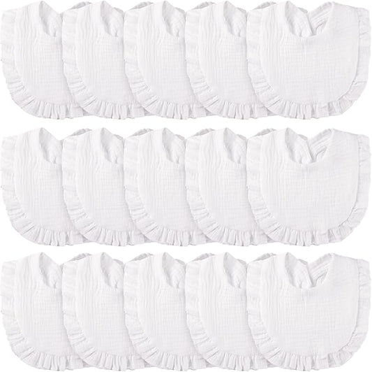 Kenning 18 Pcs Muslin Drool Baby Bibs Ruffle Absorbent Bib with Snap Button Boy Girl for Drooling Teething Infant Newborn