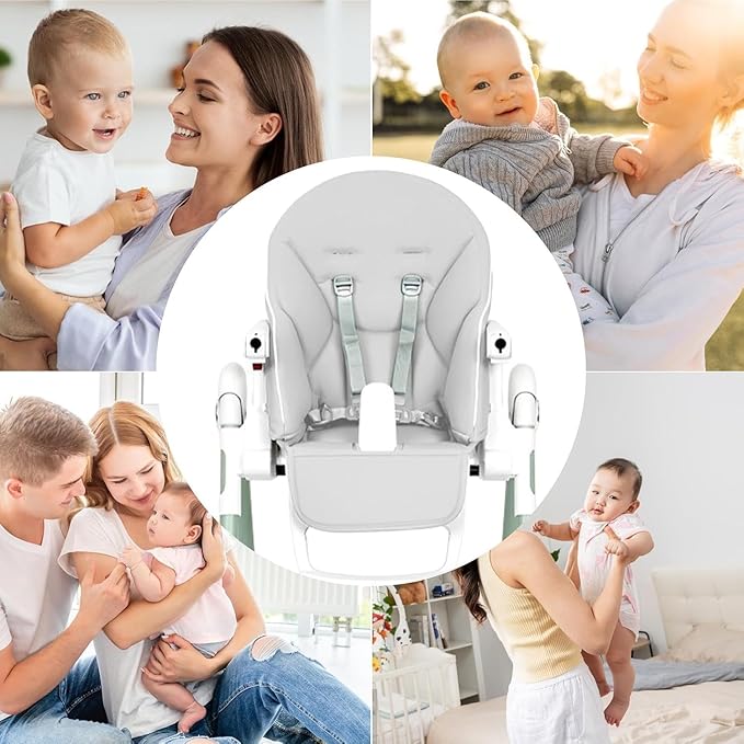 Baby High Chair Cover Replacement | PU Leather Dining Chair Cover with Soft Cushion Seat, Easy to Install High Chair Covers for Baby and Toddler, High Chair Cover Replacement (Light Grey)