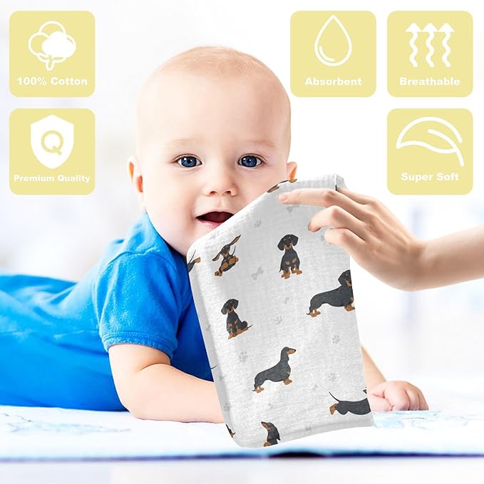 vvfelixl Baby Cotton Washcloths Black Dachshund Infants Bath Towel for Unisex Face Towels for Newborn, Natural Baby Wipes Delicate Skin, 11.8 X 11.8 inch, one sizex5
