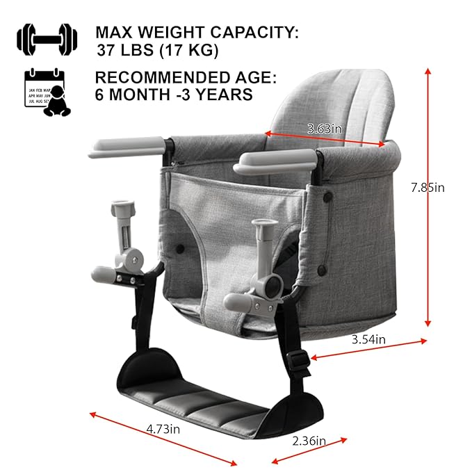 Lvvbaby Hook On High Chair Portable Baby High Chair-Foldable Convertible for Travel & Home,Clamp-On High-on Chair with Footrest, 3-Point Safety Harness Lightweight 4.3lbs