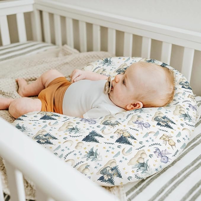 Fairytale Dragons Baby Nursing Pillow Cover for Boy Girl Cute Dragon Moon Stars Clouds Trees Eggs Nursery Pillowcase for Breastfeeding Pillows Fantasy Animal Soft Stretchy Slipcover for Newborn Infant