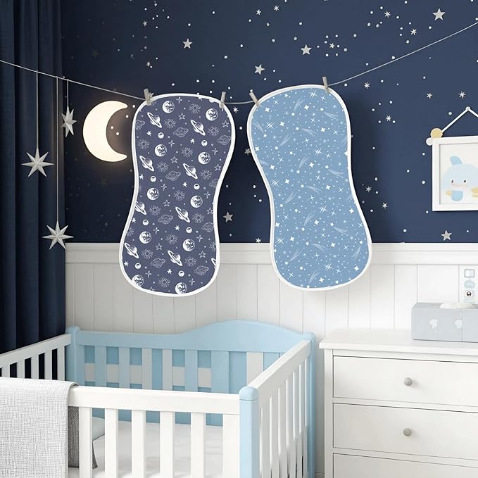 4 Pack Baby Burp Cloths for Boys Girls, Soft Cotton, Deep Blue Space Galaxy Theme Design, Super Absorbent Baby Burping Cloths for Newborns, Machine Washable and Reusable Baby Spit-Up Cloths