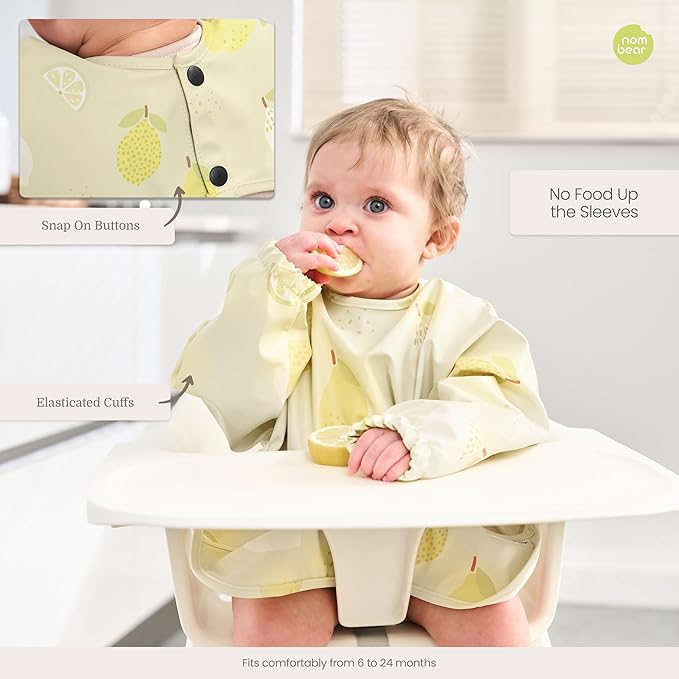 Waterproof Smock Baby Bibs for Eating (Boy or Girl 6-24 Months) - Toddler Long Sleeve Bib for Baby Led Weaning
