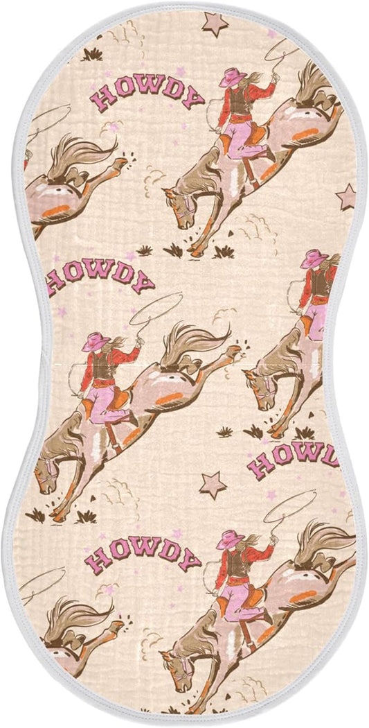 Cowgirl Western Vintage Burp Cloths Baby Boys Girls Absorbent Soft Cotton Burping Cloths Rags 1 Pack