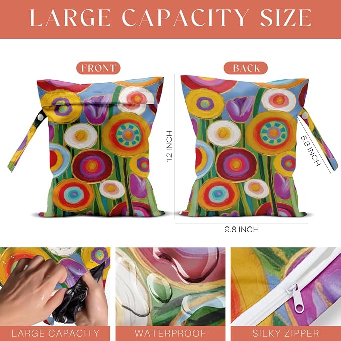 4 Pcs Cute Wet Bag, Wet Bags Waterproof Wet Dry Bag for Swimsuit, Dirty Clothes Diaper Travel Beach Pool Gym Birthday Christmas Toiletries Beach Essentials，Decorative Magical Colorful Floral Gift