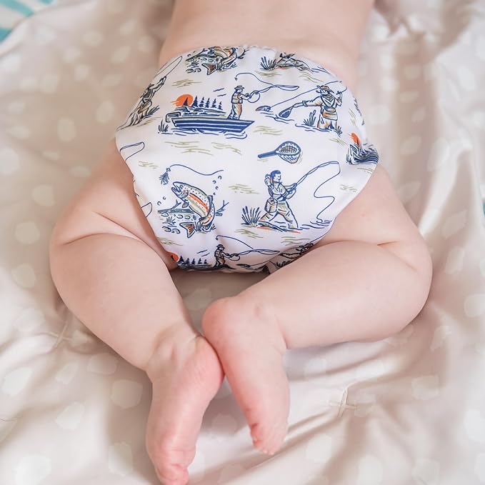 Kinder Cloth Diapers Reusable Baby Diapers Pocket Style Athletic Wicking Jersey, Wet Bag, Newborn to Potty Training 7-60lbs, One Size, Inserts NOT Included (Great Outdoors, 5 Pack, Without Inserts)
