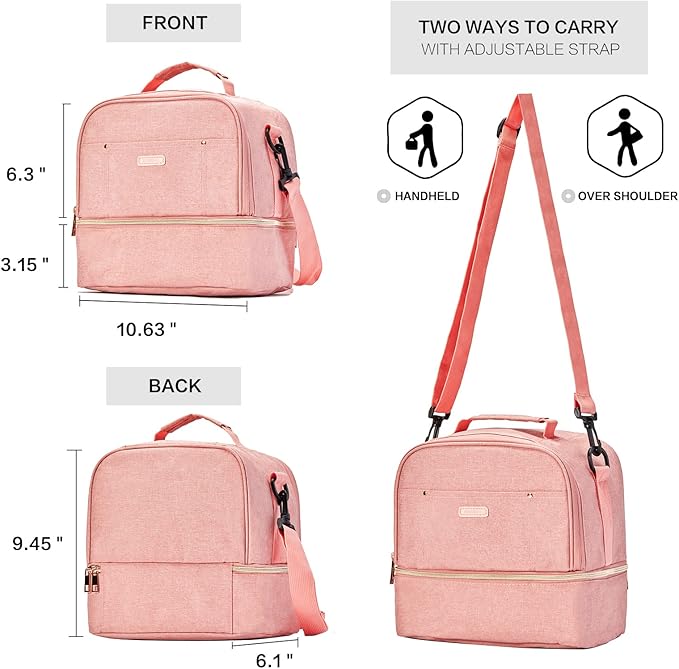 Breast Pump Bag Cooler Compartment for Breast Pump - Cooler and Moistureproof Bag Double Layer for Mother Breast Milk Pump Lunch Bag Outdoor Working (Pink)