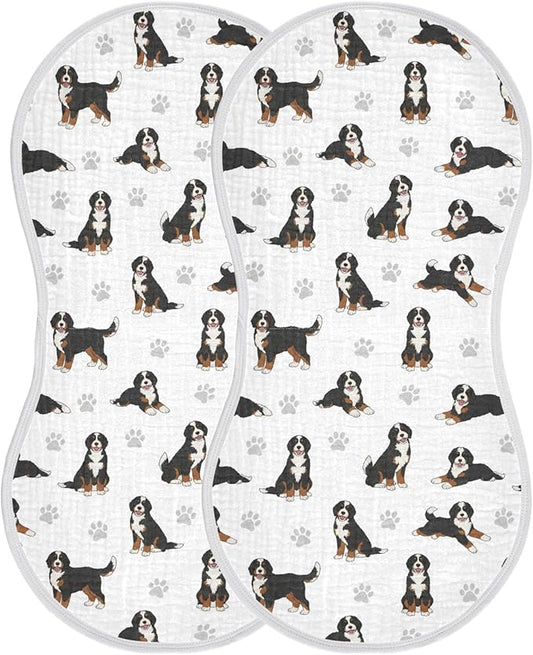 2 Pack Muslin Burp Cloths Bernedoodle Dogs White Cotton Baby Burp Cloths Ultra Soft Burping Cloth Absorbent Spit Up Rags for Newborn Boys Girls 22x11 Inch