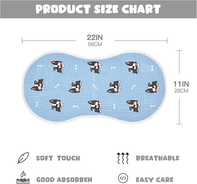 vvfelixl Burp Cloths Boston Terrier Dog for Baby Boy Girls Baby Washcloths Burp Rags 1 Pack Blue