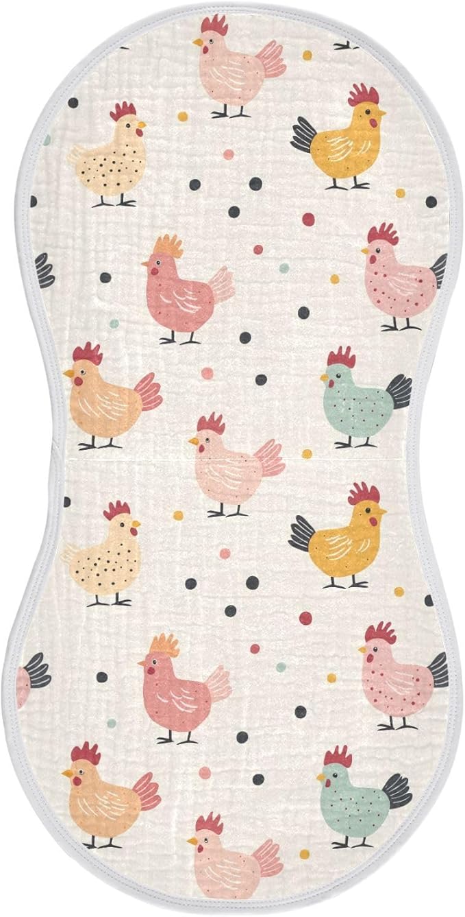 vvfelixl Baby Burp Cloths Happy Pastel Chickens Baby Newborn Cotton Burping Cloths Set Babys Washcloths 4 Pack
